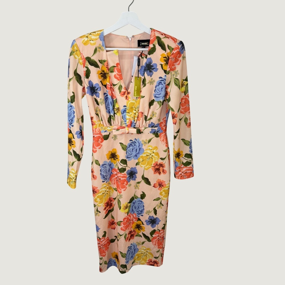 Alexia Admor Sheath Midi Dress Womens Peach Floral Garden Party Wedding Guest S